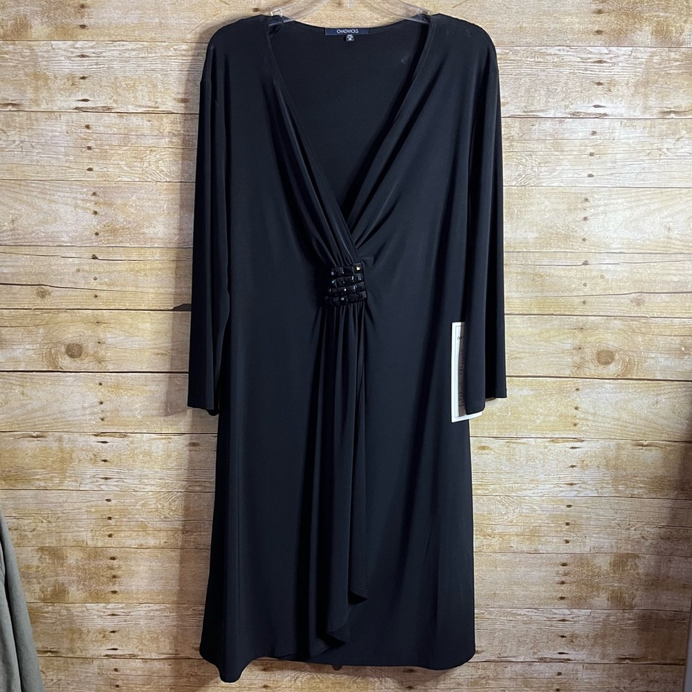 Chadwick’s Black Dress Stretchy Waist Detail MIDI Dress Pullover Size 18 Tags